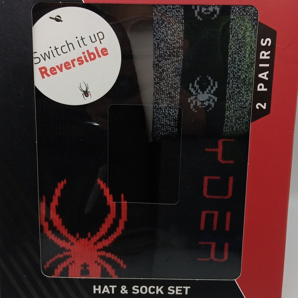 SPYDER BLACK RED LOGO  WITH REVERSABLE HAT/ SOCK SET